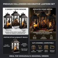 Ensemble de lanternes en métal noires personnalisées pour Halloween, décoratives, pour table, porche, décoration de la maison, OEM, décoration de lanterne d'Halloween