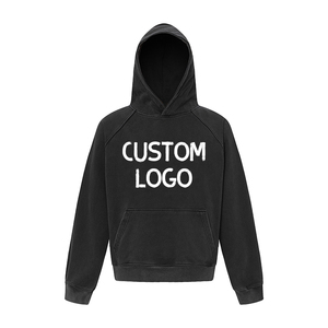 Vintage Washed <b>Cropped</b> Hoodie Custom logo Raglan Long Sleeve Pullover <b>Sweatshirt</b> Kangaroo Pocket Blank Streetwear Wholesale - Product Image 3