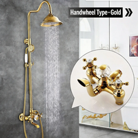 Ensemble de douche antique en cuivre européen Golden Shower avec finition polie brossée, robinet chaud/froid et finition plaquée or