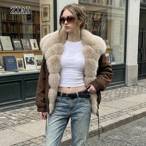 Giacca Invernale da Donna Calda <span class=keywords><strong>e</strong></span> Spessa, Casual, in Finta Pelle Scamosciata Imbottita in Cotone con Grande Collo in <span class=keywords><strong>Pelliccia</strong></span> - Product Image 1