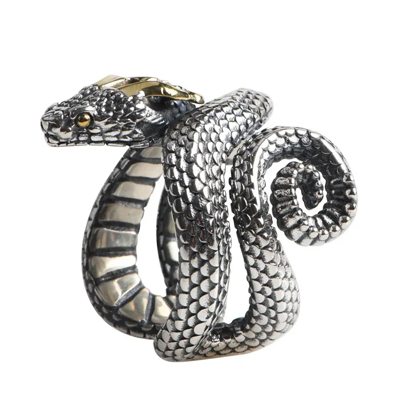 Cincin ular Boho antik pria, cincin zodiak berlapis perak Viper berlapis tembaga 2023