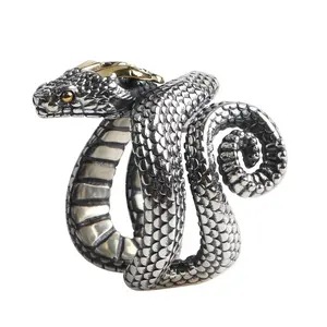 2023 Vintage Distressed Boho Anillo de serpiente para hombre Zodiac Viper Anillo de cobre Chapado en plata