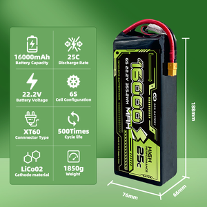 Customize High Discharge 6s 12s 8s 10000MAH 12000MAH 16000mah 25C Rechargeable <b>Battery</b> for Helicopter UAV <b>Drone</b> <b>Battery</b> - Product Image 6