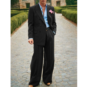 Abiti a righe da <span class=keywords><strong>uomo</strong></span> blu scuro 2 pezzi <span class=keywords><strong>elegante</strong></span> abbigliamento da lavoro alla moda abiti da festa da <span class=keywords><strong>uomo</strong></span> pantaloni Blazer Costume da <span class=keywords><strong>uomo</strong></span> smoking - Product Image 2