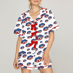 Summer <strong>Patriotic</strong> Ice Cream Cup Print <strong>Short</strong> Sleeve Shirt <strong>Shorts</strong> American Flag All Over Print Pajama Set Women - Product Image 4