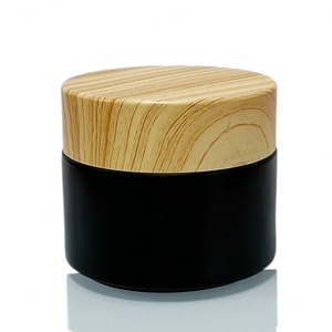 Tarros de crema facial negros mate de 5/10/15/20/30/50 g en stock al por mayor, tarros de vidrio de 1, 2 y 4 onzas con tapa de plástico color bambú y tapa de rosca. - Product Image 5