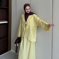 Ensemble coordonné personnalisé 2026, nouveau modèle pour femmes, ensemble 2 pièces en lin, cardigan à nouer devant et jupe longue, ensemble abaya musulman