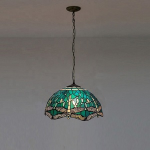 LongHuiJing 16Inch Mediterranean for Green Warm <b>White</b> Industrial Rustic Adjustable Height <b>Hanging</b> Stained Glass Pendant - Product Image 3