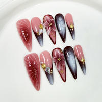 Nouvelles Faux Ongles Carrés Rose Bleu Motif Marin Faits Main à Coller en Gros – Ongles Acryliques Français