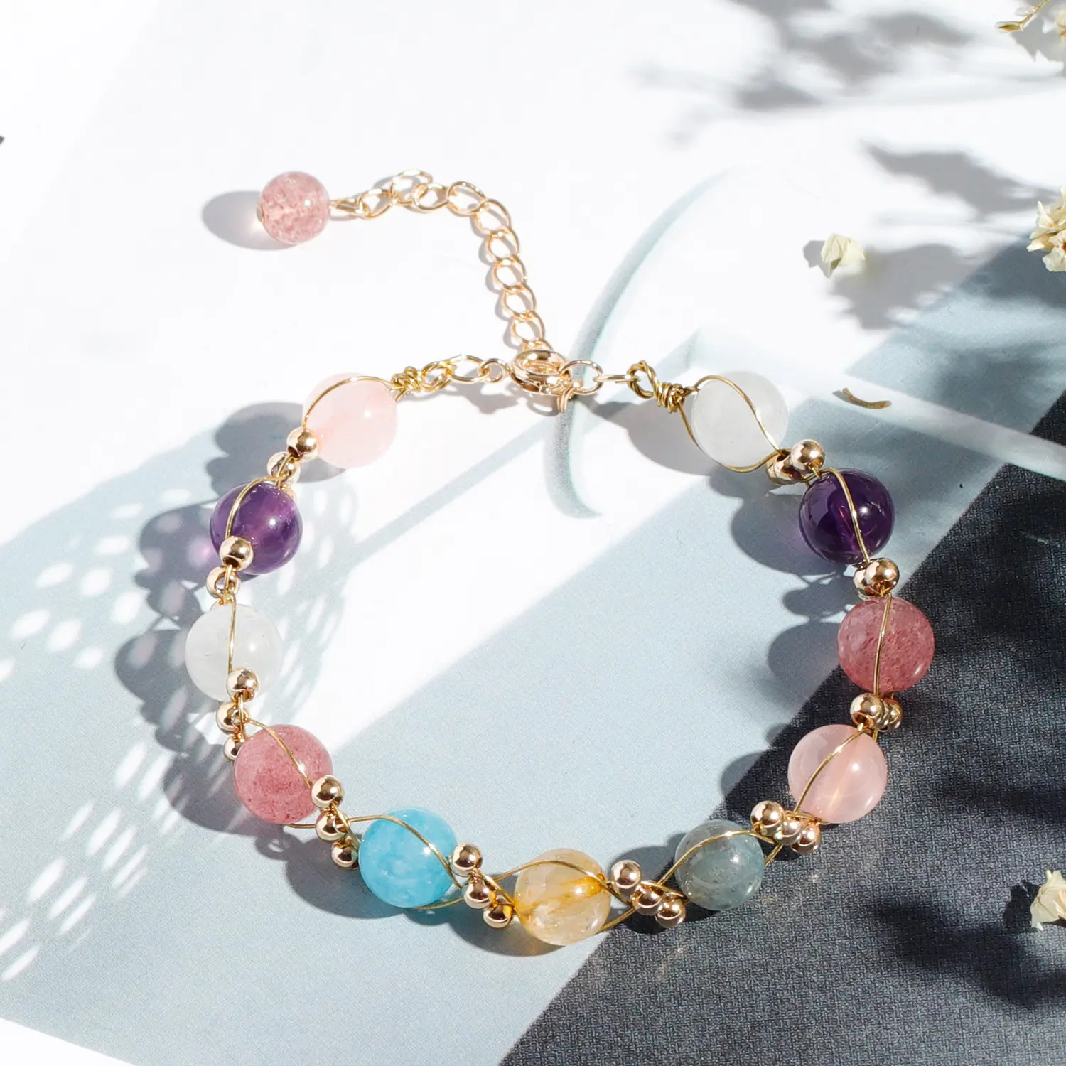 Nueva moda con piedra Natural pulsera de cristales curativos piedras ajustable pulseras para mujer