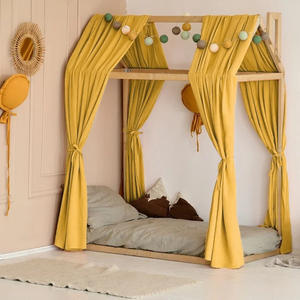 มุ้งครอบเตียงเด็กแบบกำหนดเอง ผ้าม่าน โครงเตียงไม้ทรงบ้าน เต็นท์สำหรับห้องเด็ก มุ้งผ้ามัสลินสำหรับเตียงทรงบ้านของเด็กเล็ก - Product Image 5