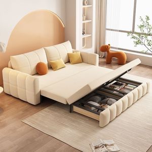 Cat Claw Velvet Foldable Multifunctional Sofa <b>Bed</b> Dual Purpose Nordic Cream Style Pull Out Couch For Small Living Room - Product Image 1