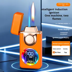 2025 moderne USB allume-cigare créatif coupe-vent Cool commande vocale plusieurs méthodes d'allumage double feu commutable - Product Image 4