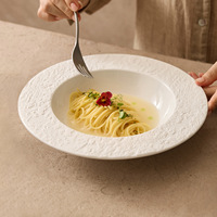 Assiette à soupe et bol à pâtes en céramique à texture pierre écologique de 8/10 pouces, bord large, finition mate, sans danger pour les aliments, pour hôtels et restaurants