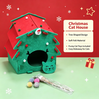 KAQJW Lit pour chat en feutre détachable pour Noël, abri pour chat à usage intérieur, abri durable, chaud et confortable avec des jouets pour chat (petite maison)