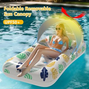 Transat gonflable flottant avec auvent 180x80cm, flotteur de piscine en PVC pour adultes, protection solaire, lit de repos - Product Image 2