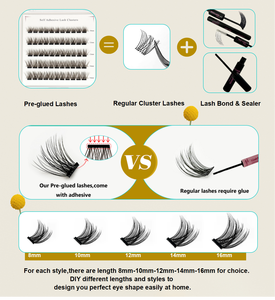 Waterproof Pre Glued <strong>Eyelashes</strong> Handmade Self <strong>Adhesive</strong> Lashes Press on Cluster Diy Lashes Wholesale Lash <strong>Reusable</strong> Custom Logo - Product Image 2
