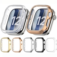 Boîtier de montre PC creux à une rangée de diamants pour Apple Watch S12 43mm 47mm, coque de protection antichoc, accessoire pour montre connectée