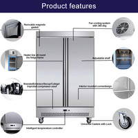 Réfrigérateur vertical commercial en acier inoxydable à double porte avec thermostat numérique réglable -22°C, congélateur inférieur pour cuisine