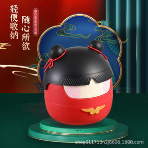 Nezha Style Desktop Trash Can Round Red Flip Top Office Wastebasket Indoor Storage <b>Bin</b> 260g - Product Image 1