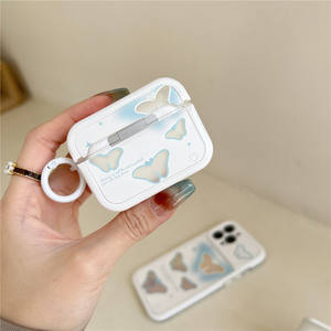 Pour AirPods 1 <span class=keywords><strong>2</strong></span> <span class=keywords><strong>Pro</strong></span> étui souple antichoc Transparent TPU bleu bord papillon sans fil écouteur housse de protection - Product Image 2
