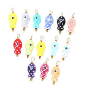 จี้รูปปลาเซรามิก |   ลูกปัดเซรามิกลายจุดหลากสีสันและจี้สแตนเลสเคลือบ PVD 18K สำหรับทำเครื่องประดับ DIY - Product Image 6