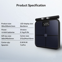 Analyseur de composition corporelle numérique à 8 électrodes avec poignée, verre trempé, alimenté par batterie, capacité de 180 kg, écran LED