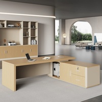 Ensemble de bureau de direction moderne : Chaise de bureau et table de direction, style luxe léger, finition laquée, PVC