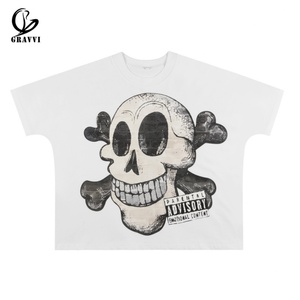 High Quality 250 300gsm Cotton <b>Skull</b> Graphic Oversize Digital Print Streetwear Custom <b>Tshirts</b> With Logo Low Moq - Product Image 1
