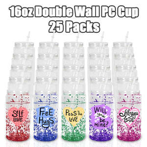 Snowglobe Tumbler dengan lubang bor 16 oz salju akrilik bola dunia Tumbler cangkir dinding ganda cangkir plastik bening dengan tutup dan sedotan - Product Image 2