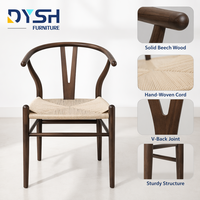 Chaise de salle à manger de style mid-century avec dossier en Y, structure en bois de hêtre, assise en corde tressée à la main et pieds coniques, pour la maison et les cafés