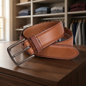 BS INTERNATIONAL NA228 100% Genuine Cow Hide Leather Pin Buckle Party Famous Chocolate Colored 3.8 CM Width Eco-Friendly - Product Image 1