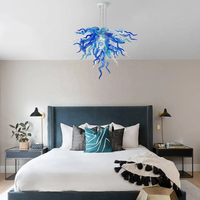 LONGREE Luminaire de lustre en corne bouclée en verre soufflé bleu Murano blanc Luminaire de plafond de style Chihuly pour Costal Sea House