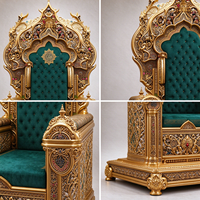 Fauteuil royal à dossier haut avec cadre sculpté en or et rembourrage capitonné vert pour intérieurs de luxe
