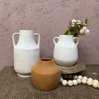 Vase en céramique Wabi-Sabi fait à la main avec double oreilles pour décoration florale de bureau
