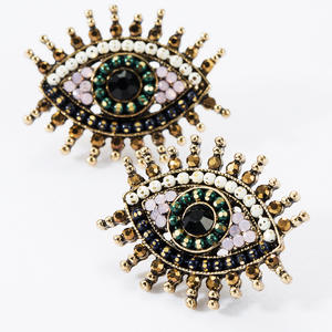 Bijoux de déclaration perles complètes cristal chanceux mauvais yeux boucles d'oreilles diamant noir strass globe oculaire Dangle boucle d'oreille pour femmes - Product Image 3