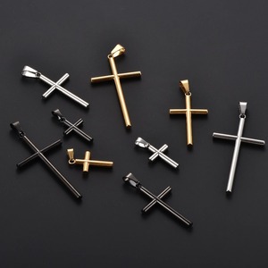 Pendentif croix cylindrique classique en acier inoxydable, 1 pièce, pendentifs croix lisses, charme géométrique simple, bijoux religieux chrétiens - Product Image 1