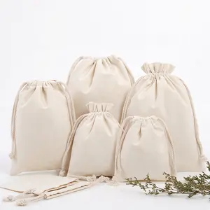 批发可回收棉帆布拉绳袋杂货有机平纹细布防尘袋婚礼派对礼品包装
