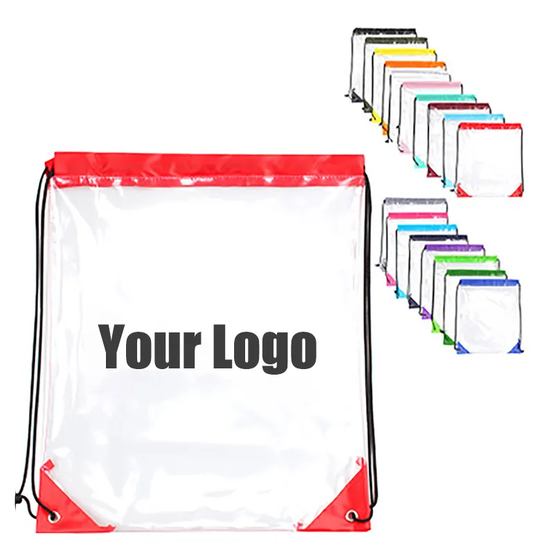 Zaino per borsa con coulisse trasparente in Pvc trasparente impermeabile antipolvere con Logo personalizzato all'ingrosso per la spiaggia da viaggio in palestra