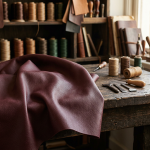 Cuir véritable de couleur foncée, durable, au grain de qualité supérieure, brun bordeaux, idéal pour la décoration intérieure. - Product Image 1