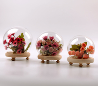 Clochette en forme de boule transparente, dôme de verre avec base en bois