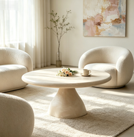 Table basse ronde en fibre de verre imitation marbre, base conique moderne, table centrale texturée crème, design pour canapé et salon