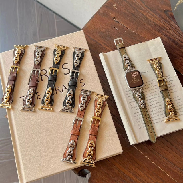 Luxury Charm Zinc Alloy Leather Watch Bands for Apple Watch Strap for IWatch Wrist Bracelet Smart Watch 42 44 45 49 mm