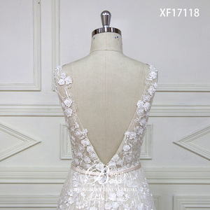 XF17118 <span class=keywords><strong>Robe</strong></span> <span class=keywords><strong>de</strong></span> <span class=keywords><strong>mariée</strong></span> Boho <span class=keywords><strong>droite</strong></span> en mousseline <span class=keywords><strong>de</strong></span> soie <span class=keywords><strong>de</strong></span> haute qualité et simple avec une belle <span class=keywords><strong>dentelle</strong></span> <span class=keywords><strong>de</strong></span> perles - Product Image 5