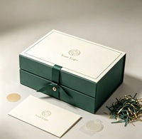 Boîte cadeau rigide personnalisée avec logo, ruban vert et blanc, emballage en papier pour cadeaux d'affaires de fin d'année, emballage personnalisé avec logo