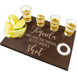 2025 Youlike Eco-friendly 100% Bamboo Wooden Classic Party Tabletop Blank 4 Shot Glasses Paddle Holder Flight <b>Chalk</b> Board Whisky - Product Image 1