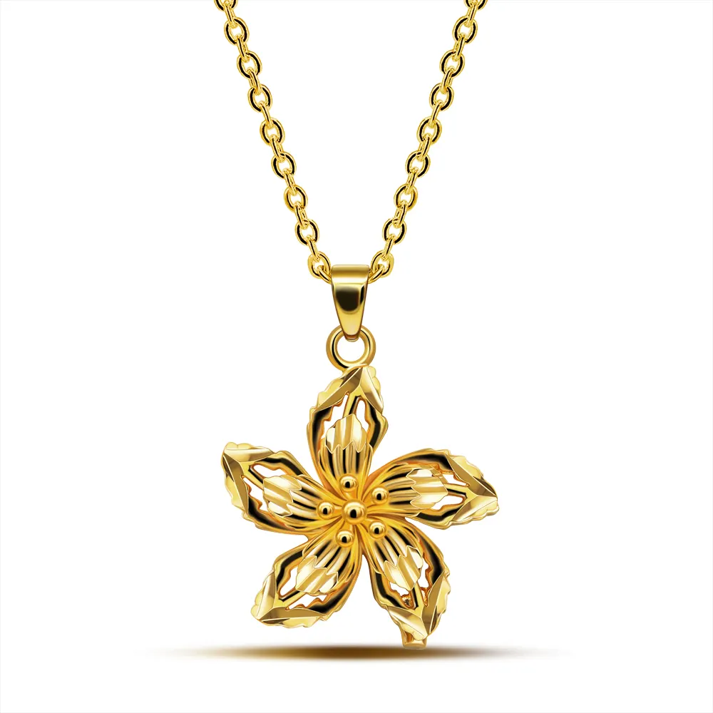 Wholesale High Quality Plated 24K Gold Flower Pendant Necklace With Optional Chain Length Exquisite Jewelry Fashion Accessory
