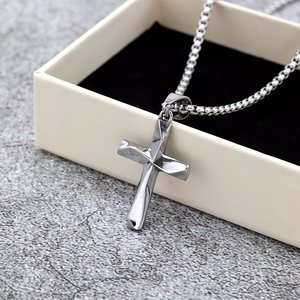 yunnique Stainless Steel <b>Cross</b> Pendant Unisex Fashionable Hollow Charm Necklace Gift Geometric Asymmetry Design - Product Image 3