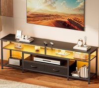 Meuble TV LED moderne de 63 pouces pour téléviseurs de 65/70 pouces, avec étagères ouvertes, rangement, cheminée électrique et éclairage LED