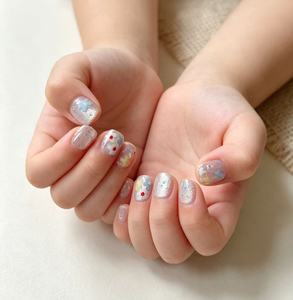 Uñas postizas cortas cuadradas para niños, uñas postizas con purpurina rosa y lazo blanco en 3D, pegatinas reutilizables para decoración de uñas para niñas, regalo. - Product Image 1